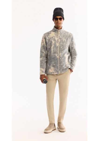 Erkek Antrasit Dik Yaka Fermuarlı Soft Touch Desenli Polar Regular Fit Sweatshirt A52Y1206