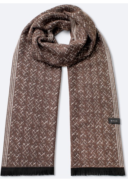 Erkek Vizon Viskon Karışımlı Püsküllü Desenli Şal A42y9403