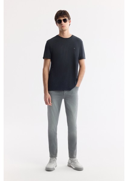 Erkek Gri Eskitme Yıkamalı Pamuklu Elastan Berlin Slim Fit Jean Pantolon A51Y3517
