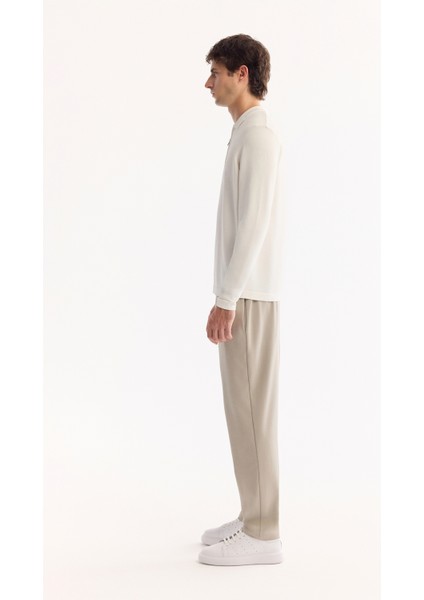 Erkek Ekru Polo Yaka Fermuarlı Rayon Tüylenmeyen Basic Triko Regular Fit Kazak B005150 modelleri
