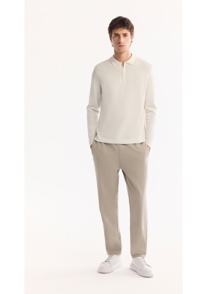 Erkek Ekru Polo Yaka Fermuarlı Rayon Tüylenmeyen Basic Triko Regular Fit Kazak B005150 indirimleri