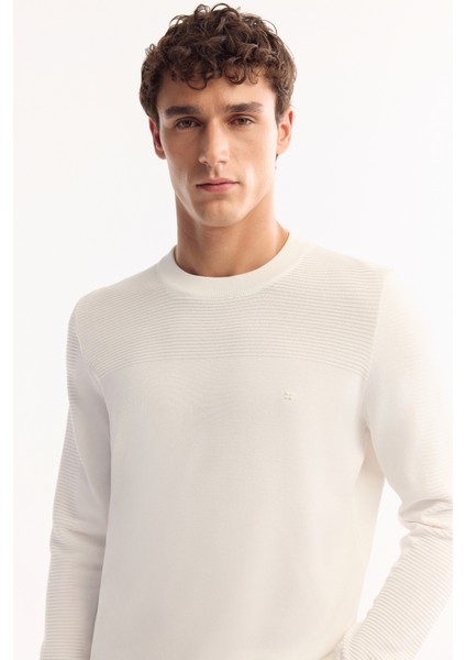 Erkek Ekru Bisiklet Yaka Rayon Tüylenmeyen Dokulu Triko Regular Fit Kazak A52Y5018