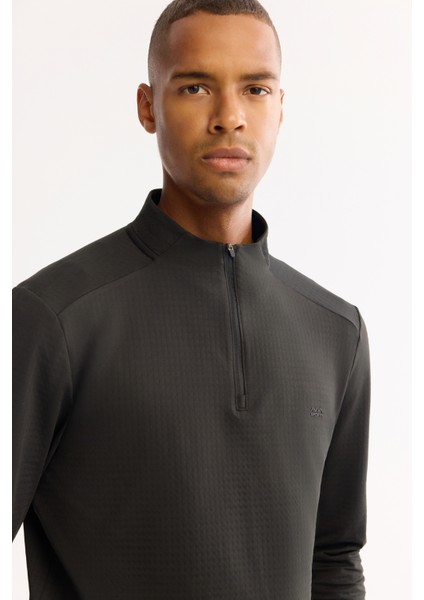 Erkek Siyah Dik Yaka Fermuarlı Bi-Stretch Regular Fit Sweatshirt A52Y1219 fiyatları