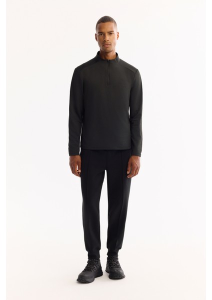 Erkek Siyah Dik Yaka Fermuarlı Bi-Stretch Regular Fit Sweatshirt A52Y1219