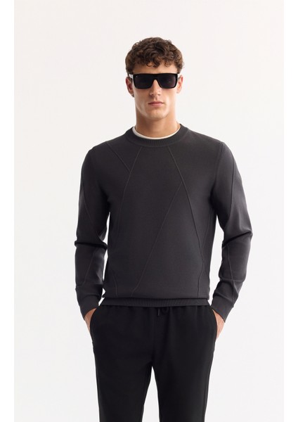 Erkek Antrasit Bisiklet Yaka Rayon Tüylenmeyen Dokulu Triko Regular Fit Kazak A52Y5016