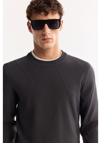 Erkek Antrasit Bisiklet Yaka Rayon Tüylenmeyen Dokulu Triko Regular Fit Kazak A52Y5016