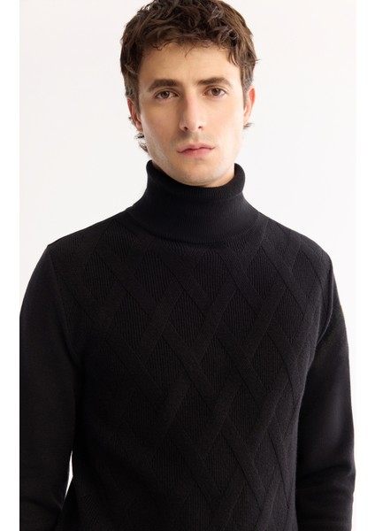 Erkek Siyah Balıkçı Yaka Soft Touch Dokulu Triko Regular Fit Kazak A52Y5040 fiyatları
