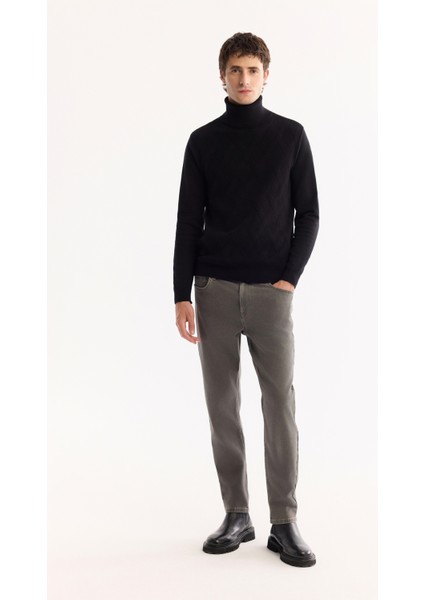Erkek Siyah Balıkçı Yaka Soft Touch Dokulu Triko Regular Fit Kazak A52Y5040