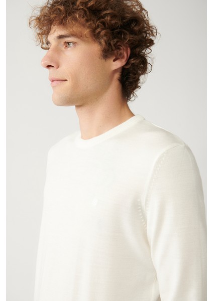 Erkek Beyaz Bisiklet Yaka Tüylenmeyen Triko Regular Fit Kazak E005000 fiyatları