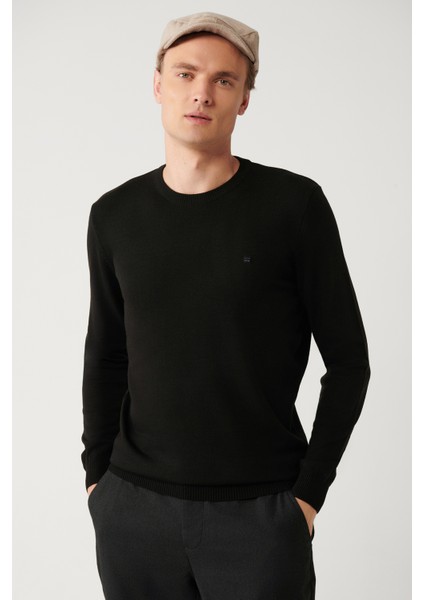 Erkek Siyah Bisiklet Yaka Tüylenmeyen Triko Regular Fit Kazak E005000