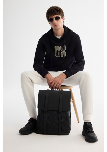 Erkek Siyah Kapüşonlu Pamuklu Baskılı Elastan Regular Fit Sweatshirt A42Y1324 fırsatları