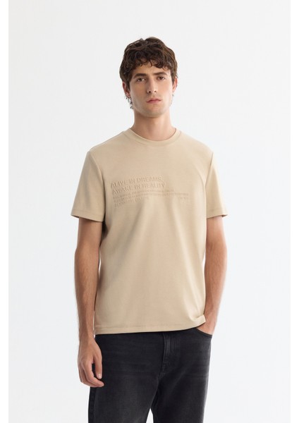 Erkek Vizon Bisiklet Yaka Gofreli Elastan Regular Fit T-Shirt A42Y1004