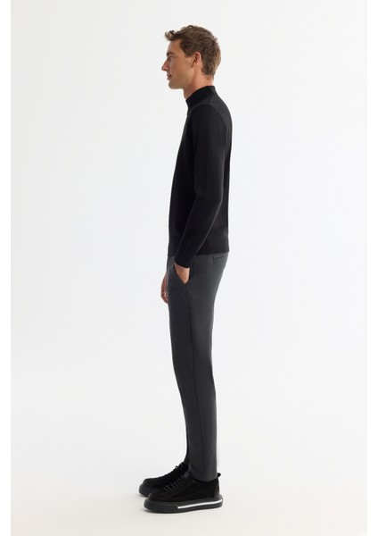 Erkek Siyah Yarım Balıkçı Yaka Jakarlı Yün Karışımlı Triko Regular Fit Kazak A42Y5021 fiyatları