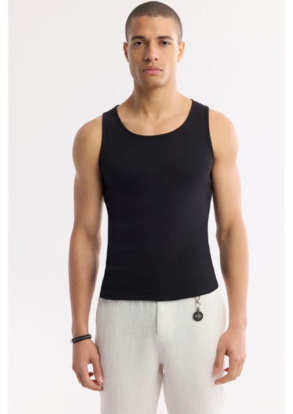 Erkek Siyah U Yaka Basic Pamuklu Fitilli Regular Fit Atlet A51Y1127 indirimleri