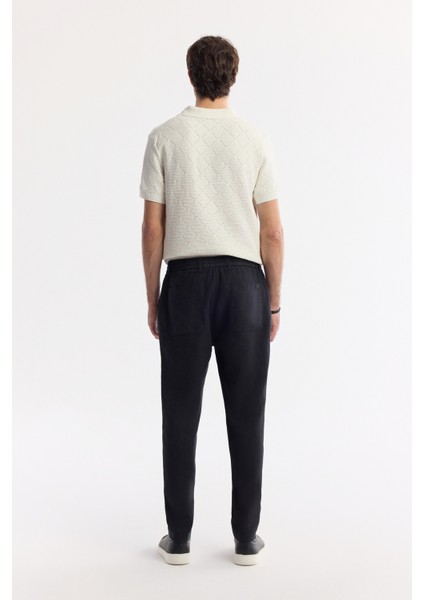 Erkek Siyah Beli Lastikli %100 Keten Relaxed Fit Pantolon B003032 fırsatları