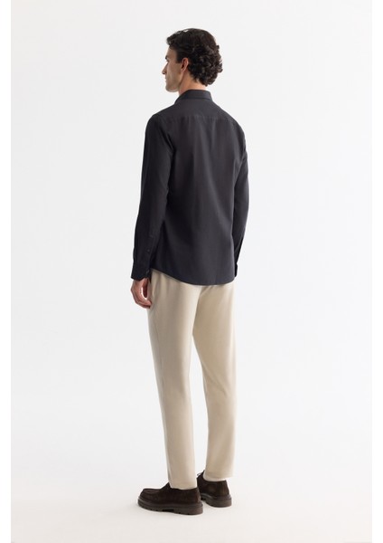 Erkek Siyah Düğmeli Yaka %100 Pamuk Desenli Slim Fit Gömlek A42Y2049 fırsatları