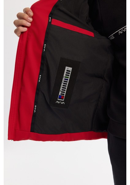 Erkek Kırmızı Kapüşonlu Kaz Tüyü Su İtici Rüzgar Geçirmez Termometreli Mont A42Y6157