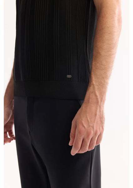 Erkek Siyah Bisiklet Yaka Rayon Tüylenmeyen Çizgili Triko Regular Fit T-Shirt A52Y5005 indirimleri