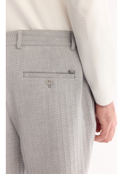Erkek Gri Yanı Lastikli Bi-Stretch Hafif Çizgili Slim Fit Pantolon A52Y3203