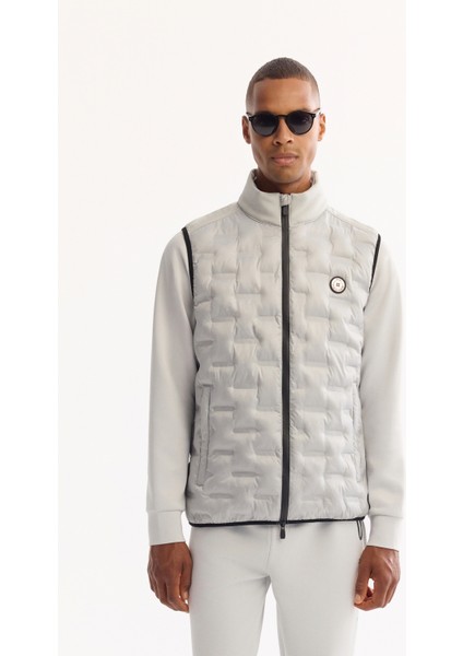 Erkek Gri Dik Yaka Su İtici Rüzgar Geçirmez Hafif Şişme Comfort Fit Yelek A52Y6583