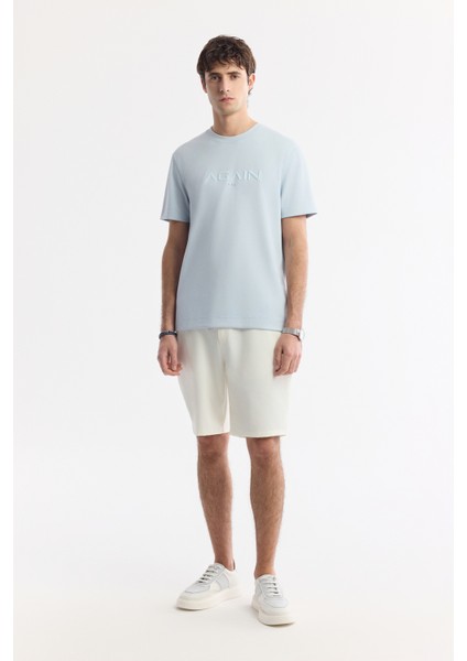 Erkek Açık Mavi Bisiklet Yaka Bi-Stretch İnterlok Regular Fit T-Shirt A51Y1132