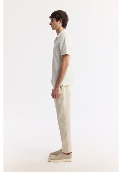 Erkek Ekru Apaj Yaka Pamuklu Jakarlı Regular Fit T-Shirt A51Y1053 modelleri