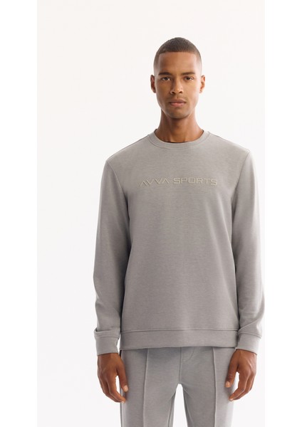 Erkek Gri Bisiklet Yaka Soft Touch Baskılı Regular Fit Sweatshirt A52Y1334