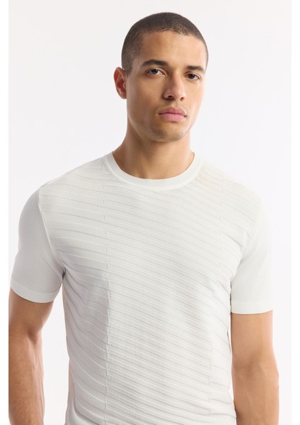 Erkek Ekru Bisiklet Yaka Rayon Triko Regular Fit T-Shirt A51Y5004 fiyatları