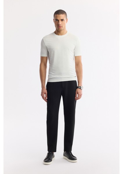 Erkek Ekru Bisiklet Yaka Rayon Triko Regular Fit T-Shirt A51Y5004