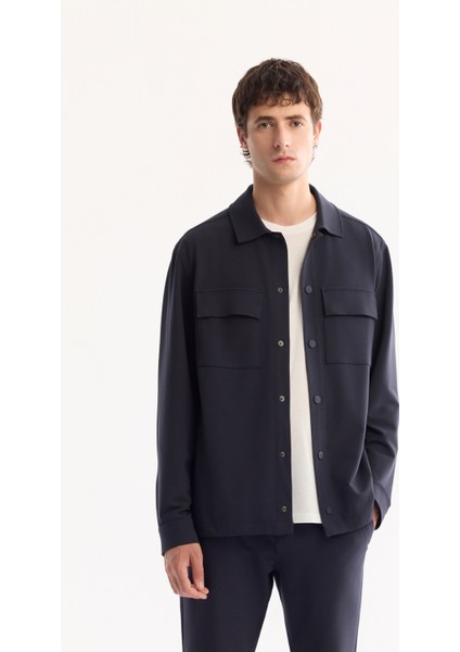 Erkek Lacivert Klasik Yaka Hızlı Kuruyan Non-Iron Comfort Fit Gömlek Ceket A52Y2118