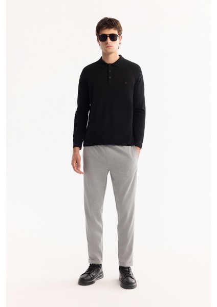Erkek Siyah Polo Yaka Düğmeli Soft Touch Dokulu Triko Regular Fit Kazak A52Y5030