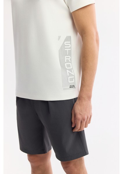 Erkek Beyaz Bisiklet Yaka Baskılı Bi-Stretch İnterlok Regular Fit T-Shirt A51Y1136