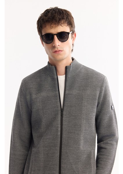 Erkek Antrasit Dik Yaka Fermuarlı Yün Karışımlı Dokulu Regular Fit Hırka A52Y5044 fiyatları