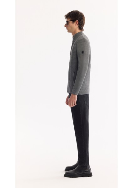 Erkek Antrasit Dik Yaka Fermuarlı Yün Karışımlı Dokulu Regular Fit Hırka A52Y5044 indirimleri