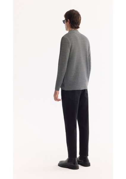 Erkek Antrasit Dik Yaka Fermuarlı Yün Karışımlı Dokulu Regular Fit Hırka A52Y5044