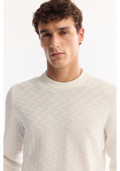 Erkek Ekru Bisiklet Yaka Dokulu Triko Regular Fit Kazak A52Y5086 fiyatları