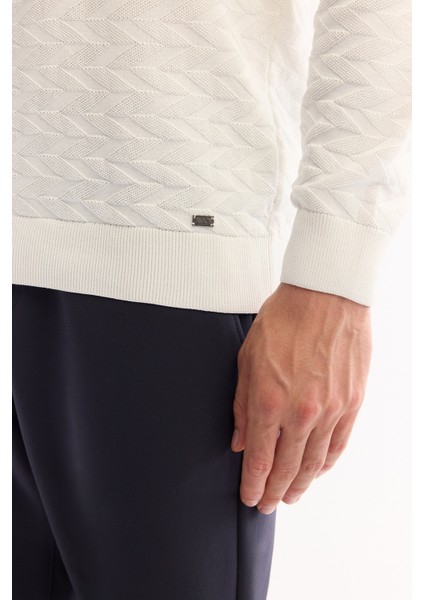 Erkek Ekru Bisiklet Yaka Dokulu Triko Regular Fit Kazak A52Y5086 indirimleri