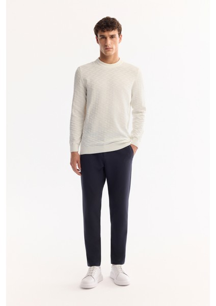 Erkek Ekru Bisiklet Yaka Dokulu Triko Regular Fit Kazak A52Y5086