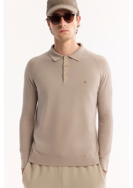 Erkek Vizon Polo Yaka Düğmeli Soft Touch Dokulu Triko Regular Fit Kazak A52Y5030 fiyatları