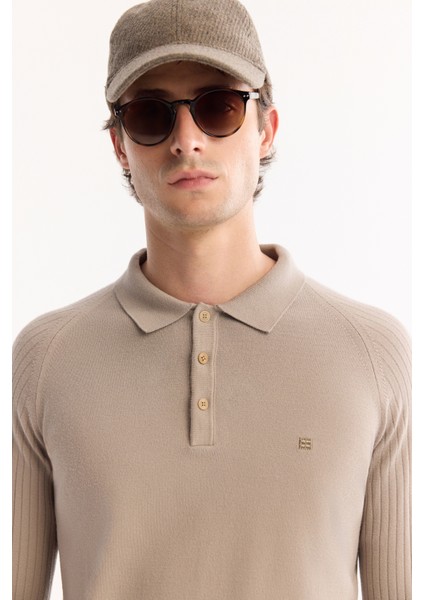 Erkek Vizon Polo Yaka Düğmeli Soft Touch Dokulu Triko Regular Fit Kazak A52Y5030 modelleri