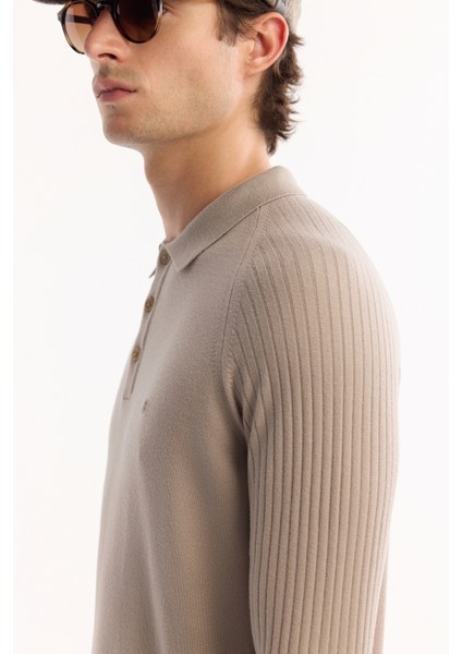 Erkek Vizon Polo Yaka Düğmeli Soft Touch Dokulu Triko Regular Fit Kazak A52Y5030 fırsatları