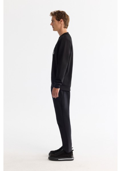 Erkek Siyah Bisiklet Yaka Pamuklu Baskılı Elastan Regular Fit Sweatshirt A42Y1215 modelleri