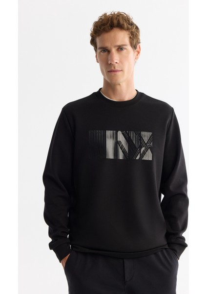 Erkek Siyah Bisiklet Yaka Pamuklu Baskılı Elastan Regular Fit Sweatshirt A42Y1215 indirimleri