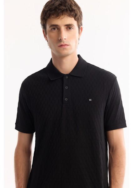 Erkek Siyah %100 Pamuk Jakarlı Polo Yaka Regular Fit T-Shirt A41Y1196 fiyatları