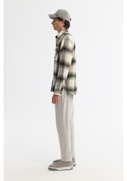 Erkek Haki Klasik Yaka Ekoseli Yün Karışımlı Comfort Fit Gömlek Ceket A42Y2116 modelleri