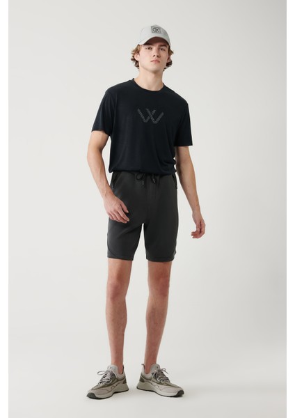 Erkek Antrasit Soft Touch Yandan Cepli Parçalı Regular Fit Şort A41Y3600