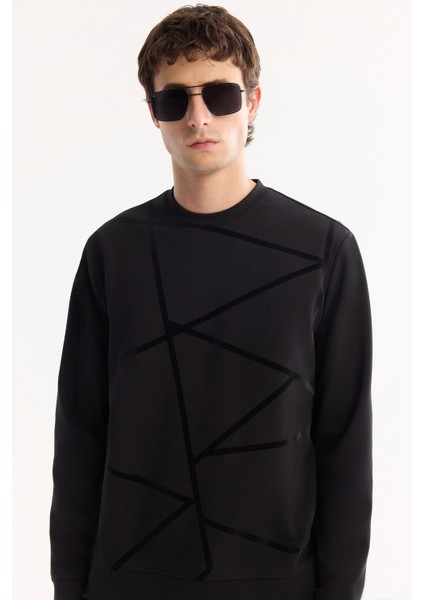 Erkek Siyah Bisiklet Yaka Pamuklu Bi-Stretch Baskılı Regular Fit Sweatshirt A52Y1285 modelleri