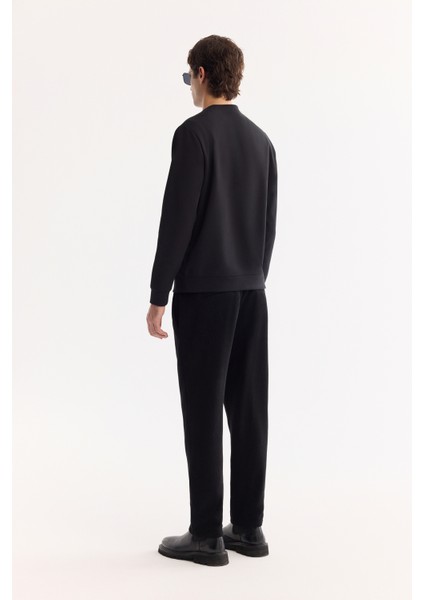 Erkek Siyah Bisiklet Yaka Pamuklu Bi-Stretch Baskılı Regular Fit Sweatshirt A52Y1285