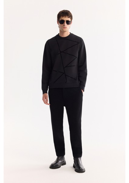 Erkek Siyah Bisiklet Yaka Pamuklu Bi-Stretch Baskılı Regular Fit Sweatshirt A52Y1285