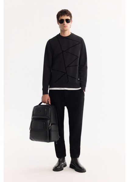 Erkek Siyah Bisiklet Yaka Pamuklu Bi-Stretch Baskılı Regular Fit Sweatshirt A52Y1285